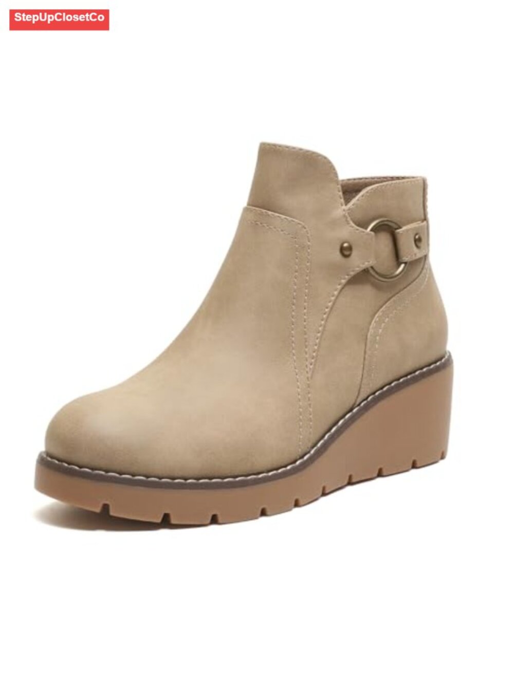 Chunky Low Heel Ankle Booties Side Zipper Round Toe Wedge Fall Short Boots